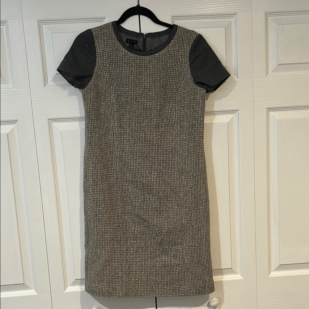 Talbots Sheath Dress in Tan and Gray with Crew Neck
